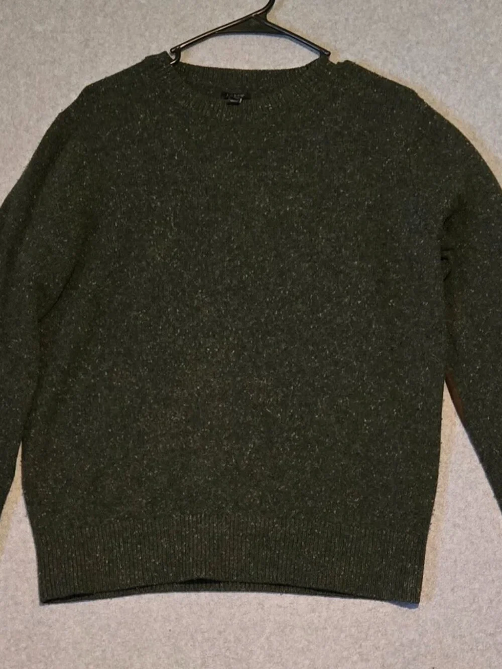 J.Crew Men's Size M Dark Green Lambs Wool Donegal Sweater Elbow Patches